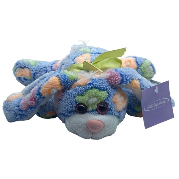 Holiday Home Bunny Rabbit Plush Floral Pattern Soft Stuffed Animal 10" Blue NWT - Picture 1 of 9